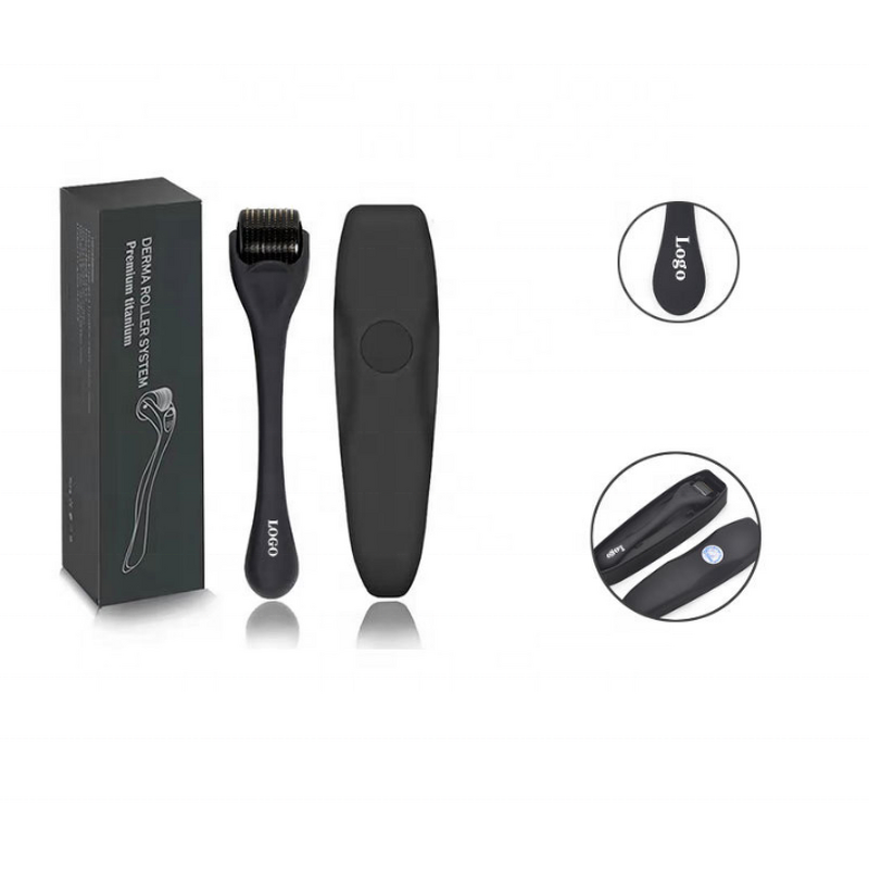 Derma Roller for Beard - Custom Logo Matte Black Titanium 540 Microneedle Face Hair Roller