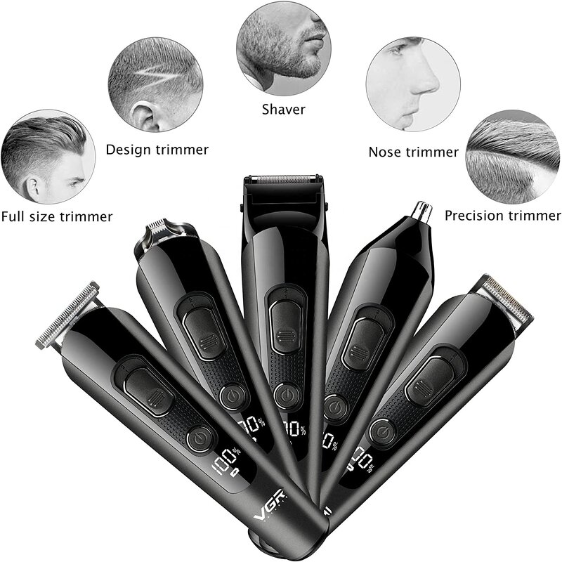 5 in 1 Beard Trimmer - USB Rechargeable LED Display Hair Clipper Nose Body Facial Grooming Kit