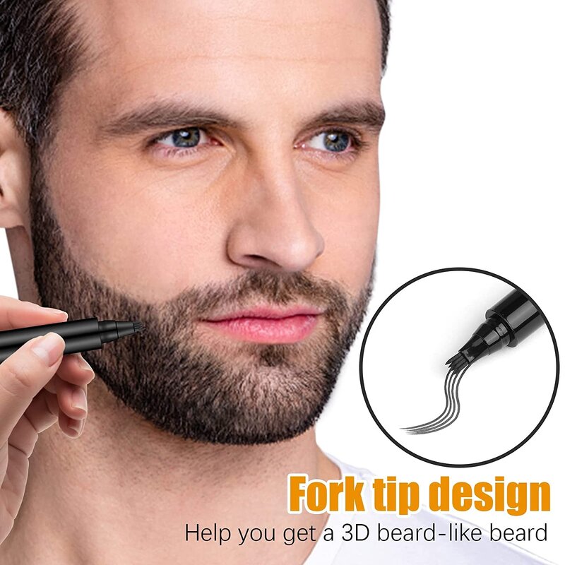Beard Pencil Filler - Waterproof Long Lasting Micro-Fork Tip with Bristle Beard Brush for Men
