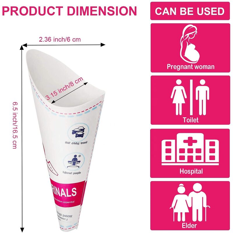 Disposable Female Urinal - Portable Lightweight Waterproof Paper Funnel Standing Pee Feminine Hygiene