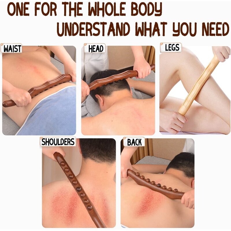 Wood Gua Sha Roller - Natural Body Lymphatic Deep Tissue Therapy Muscle Relax Scraping Stick