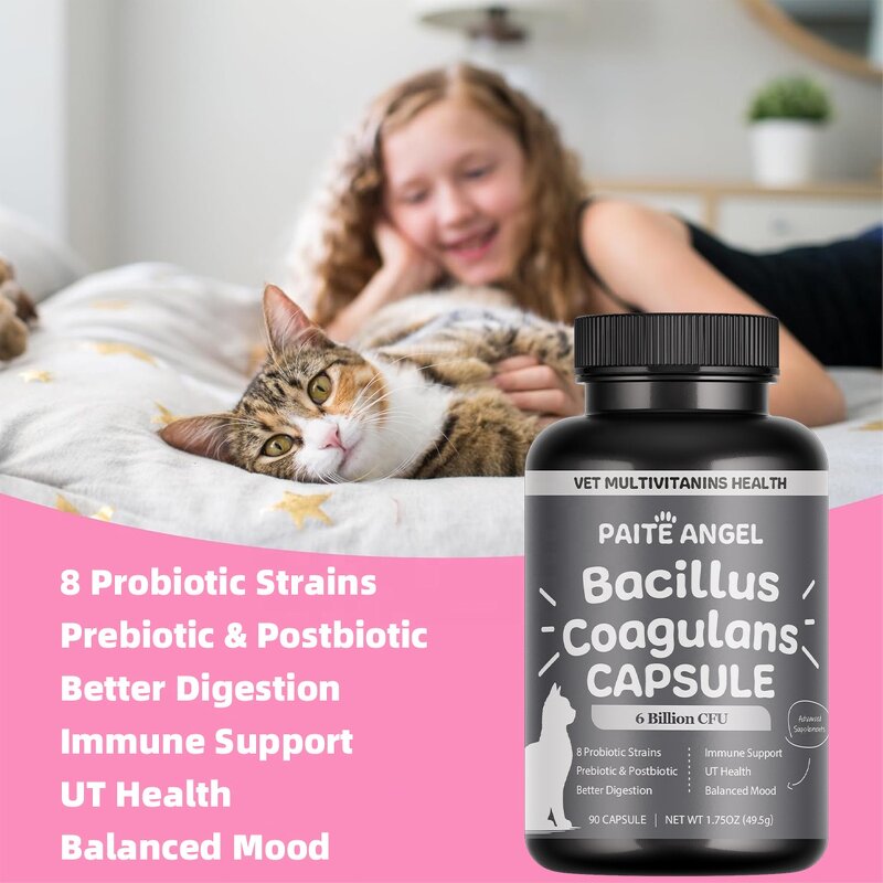 Cat Probiotic Capsules - Manufacturer - 6B CFU 8 Strains Prebiotic Postbiotic Digestion Immune