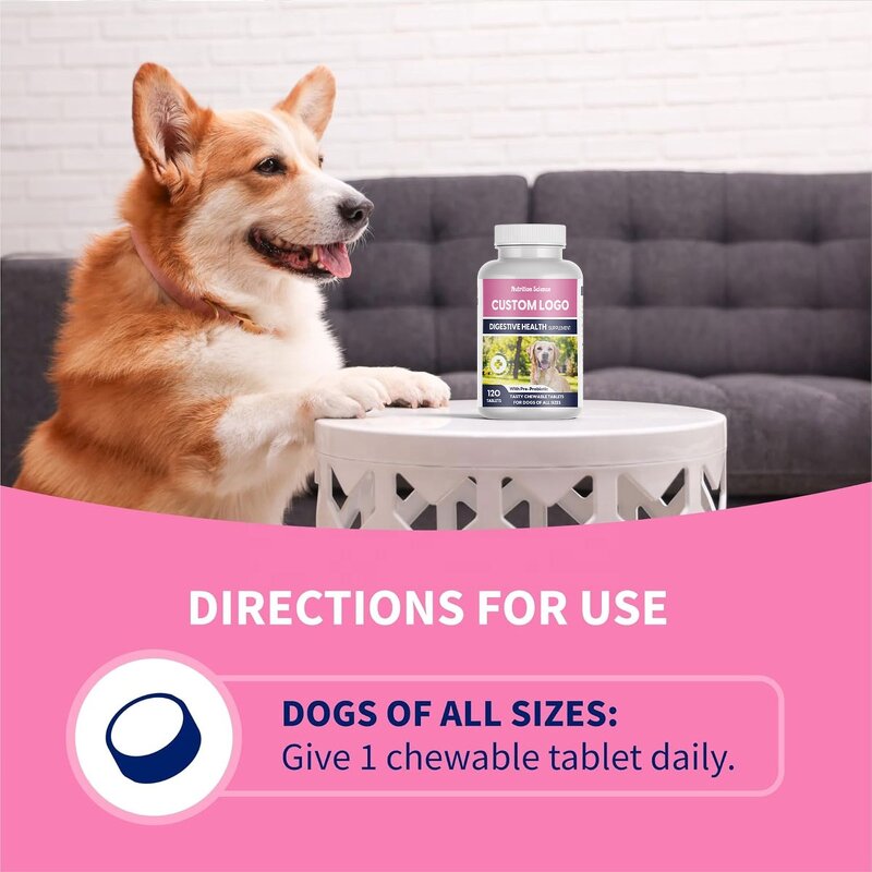 Dog Digestive Tablet - Manufacturer - 60 Chewable Multiple Strains Prebiotics Probiotics Powder