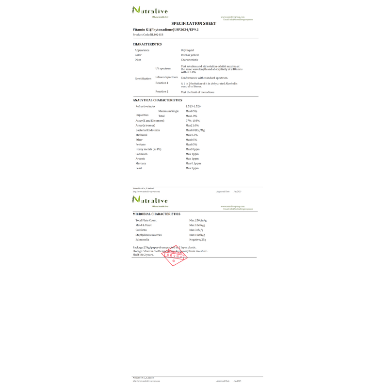 Vitamin K1 Powder Manufacturer - Food & Cosmetic Grade 1%-98%