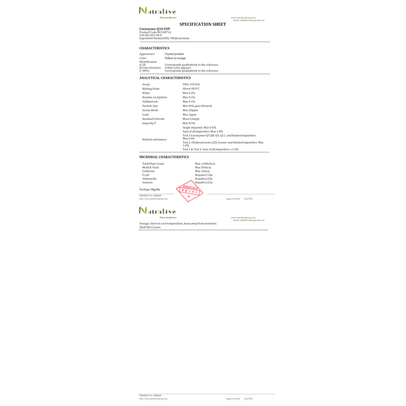 Coenzyme Q10 Powder Manufacturer - 98% Ubiquinone & Bulk Wholesale