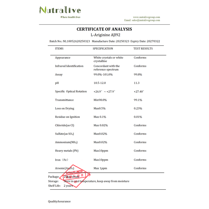 L-Arginine Manufacturer - 99% & ISO HALAL Certified