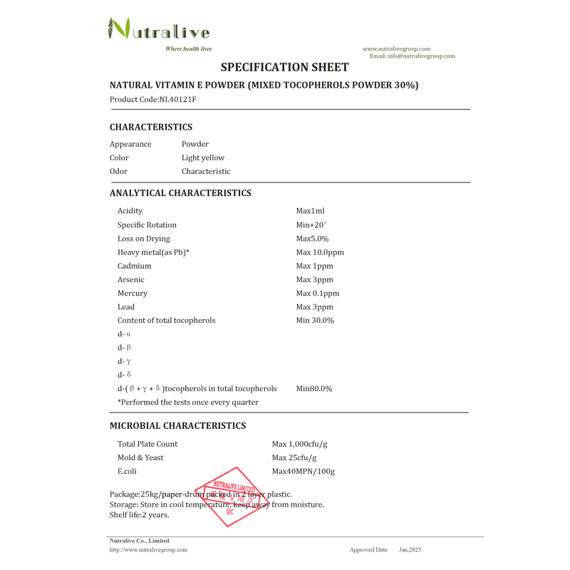 Mixed Tocopherols Powder Manufacturer - 30% Vitamin E & Food Grade