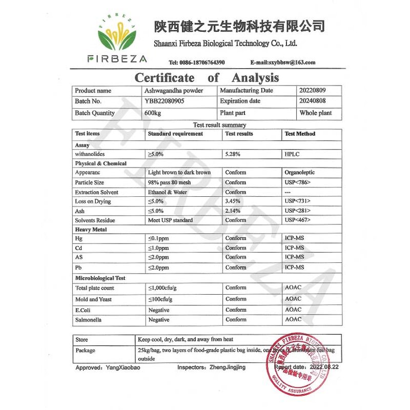 Ashwagandha Powder - Manufacturer - Bulk Organic 2.5% 5% Withanolides Root Extract Powder