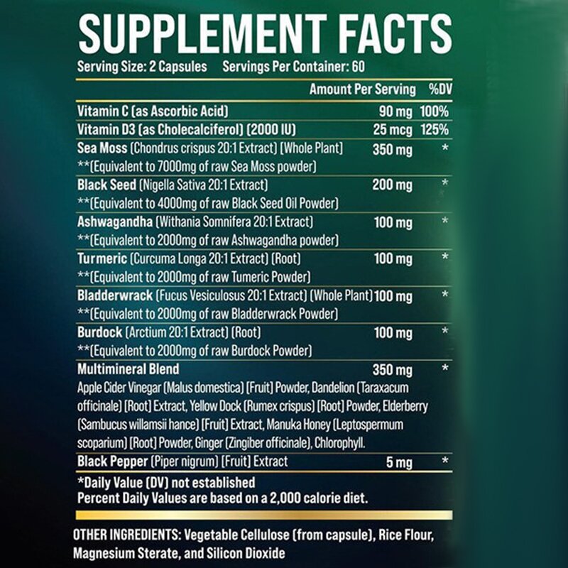 Sea Moss Extract Capsule - Manufacturer - Burdock Bladderwrack Mix 90 Capsules Custom Label