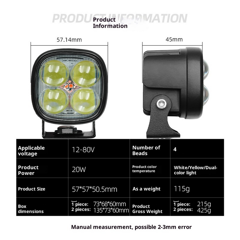 Car LED Spotlight - Manufacturer - Four-Leaf Clover 4-Lens Waterproof for Car Motorcycle 1-Year Warranty