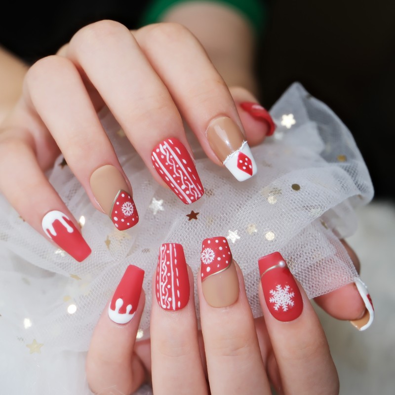 Press on Nails Supplier - Christmas Hand Painted Fake Nails