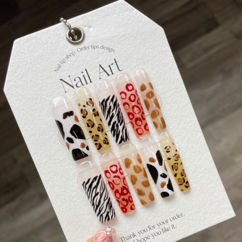 Press on Nails Factory - Long French Leopard False Nails