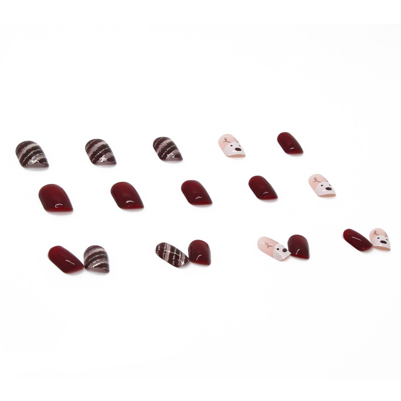Press on Nails Supplier - Christmas Deer Short False Nails