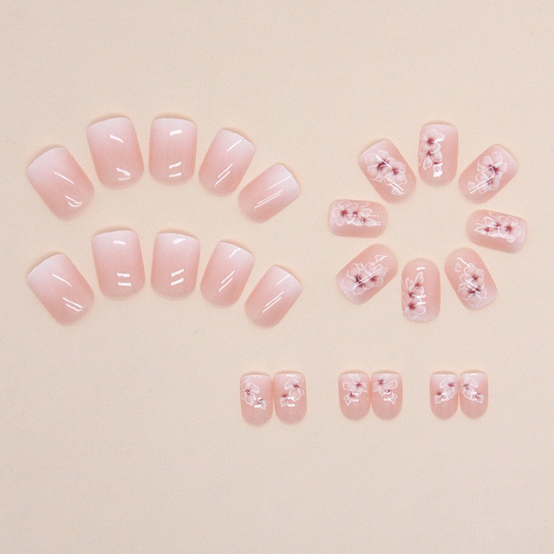 Press on Nails Supplier - White Flower Gradient Fairy Nails