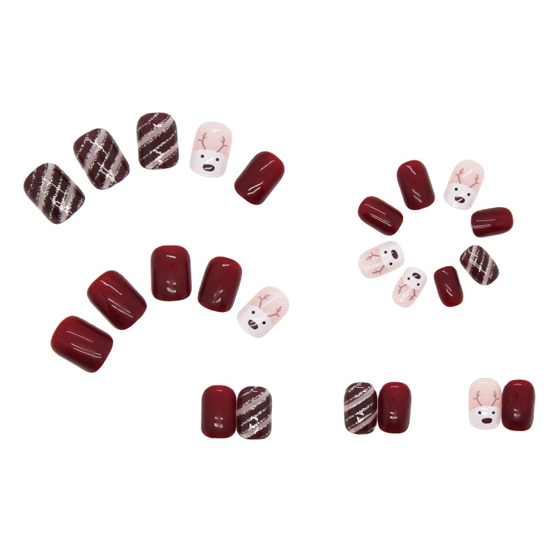 Press on Nails Supplier - Christmas Deer Short False Nails