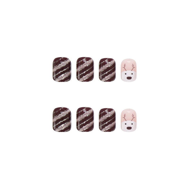 Press on Nails Supplier - Christmas Deer Short False Nails