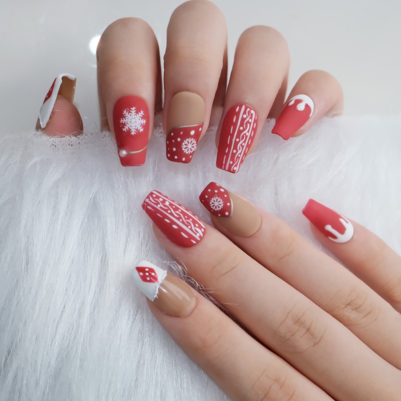 Press on Nails Supplier - Christmas Hand Painted Fake Nails