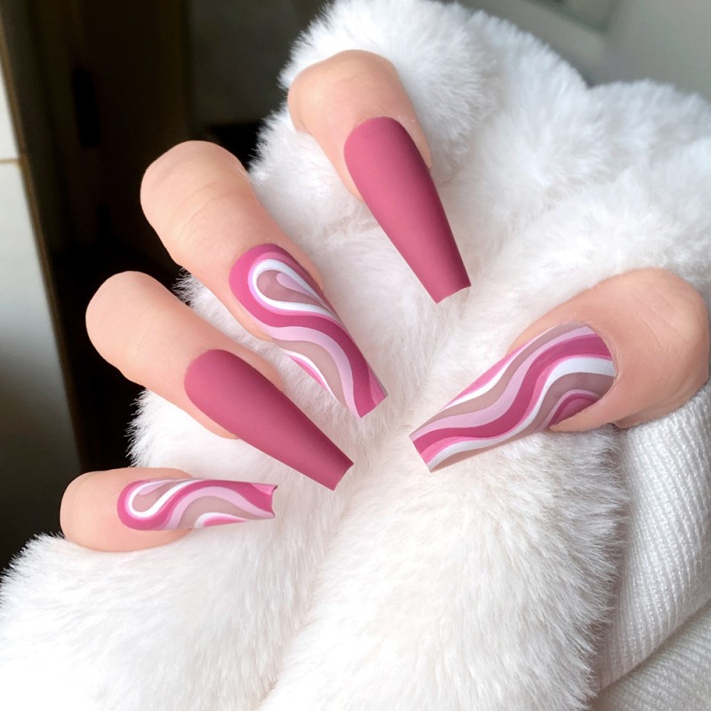 False Nails Factory - Pink Ripple Frosted Finished Nails