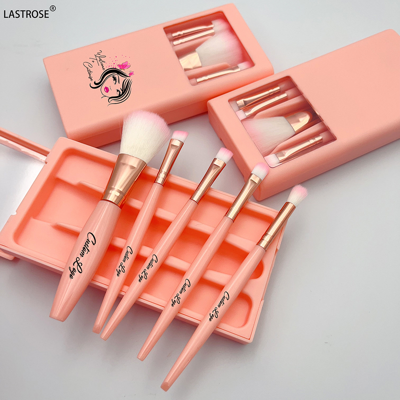Makeup Brushes Set Manufacturer - Portable Travel 5pcs Foundation Eyeshadow Brush with Mirror & High Quality OEM logo