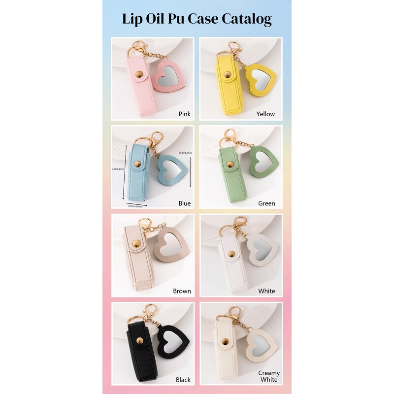 Lipstick Case Manufacturer - Cute Vegan PU Leather Key Chain Mirror Moisturizing Long Lasting Lip Oil Bag for Lip Gloss