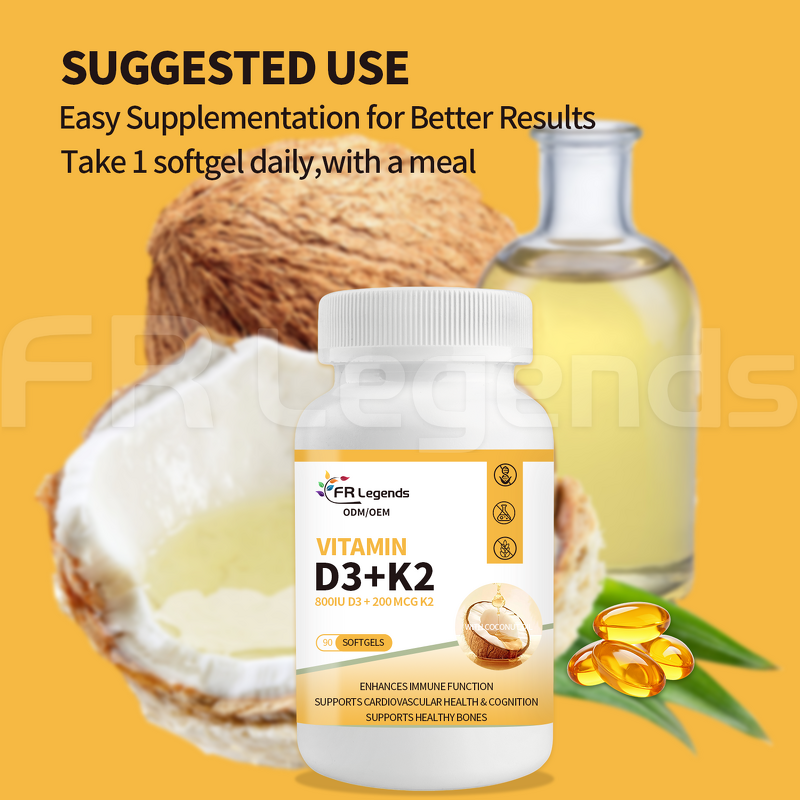 Vitamin D3 K2 Softgels Manufacturer - OEM Private Label with Coconut Oil for Immune & Bone Health