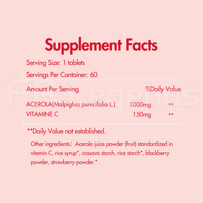 Acerola Cherry Extract Tablets Manufacturer - Organic 1000 Vitamin Zinc for Skin Antioxidant Chewable