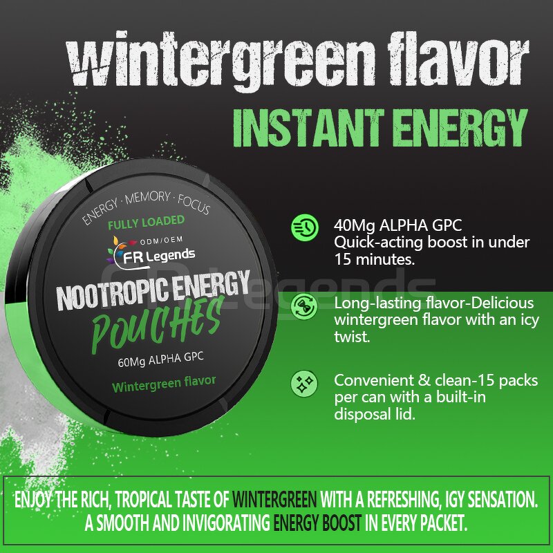 Alpha GPC Nootropic Energy Pouches Manufacturer - OEM Private Label with L-Theanine Caffeine Sugar Free