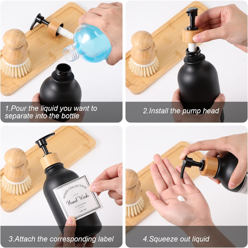 Soap Dispenser Set Supplier - 4-in-1 Bamboo Tray Brush Set