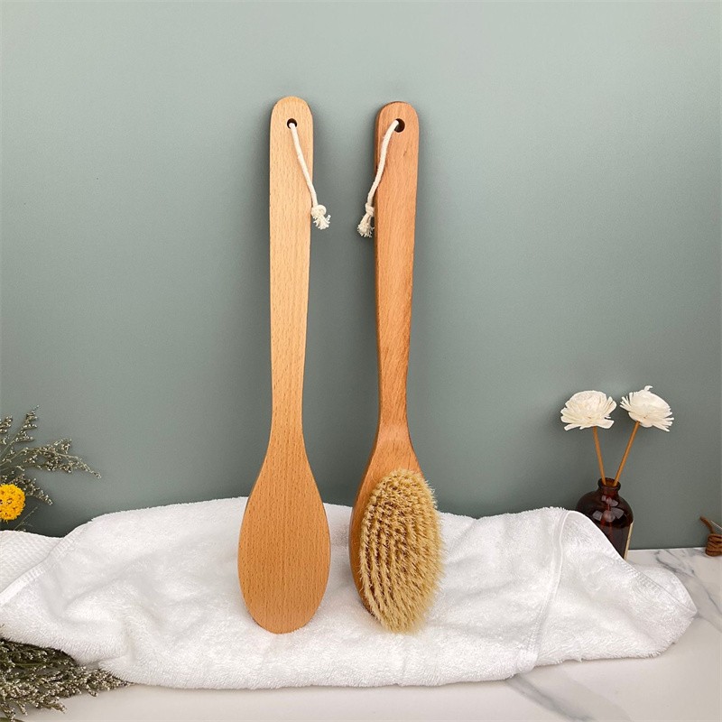 Body Scrub Brush Manufacturer - Exfoliation Long Handle Natural Wood
