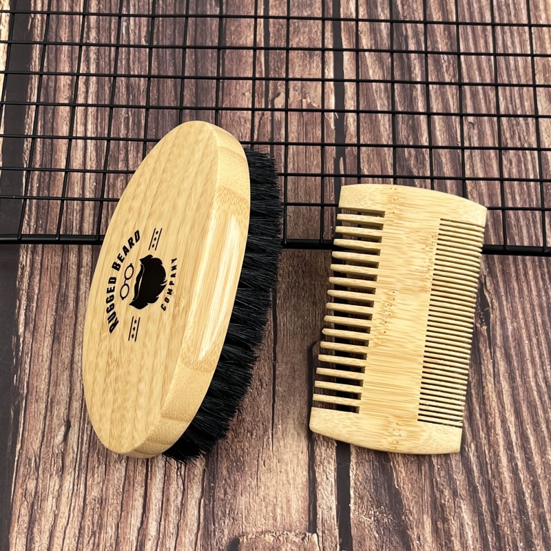Beard Brush Set Supplier - Bamboo Boar Bristle Comb Brush