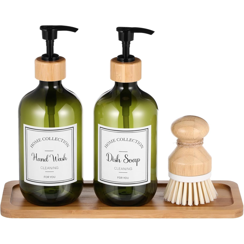 Soap Dispenser Set Supplier - 4-in-1 Bamboo Tray Brush Set