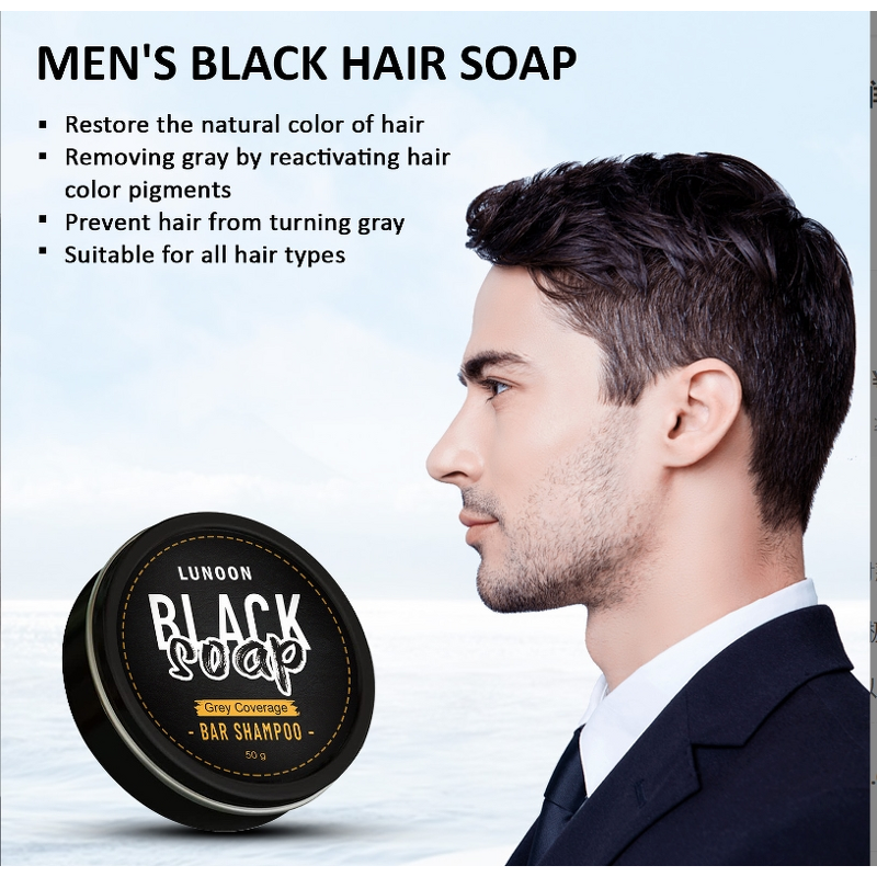 Hair Shampoo Soap - Black Grey Coverage Bar for Adults
