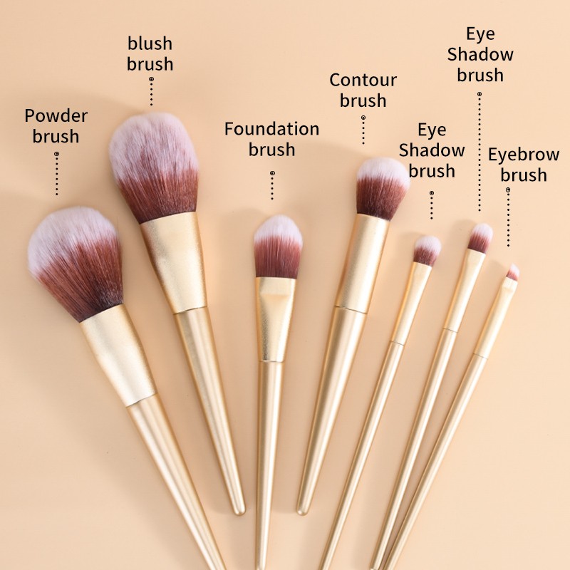 Makeup Brush Set Factory - Gold 7pcs With Black Zipper Case