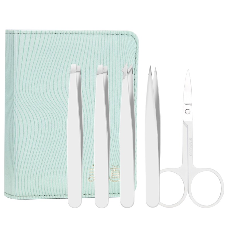 Eyebrow Tweezers Set Factory - 5pcs White Slanted Pointed Quality