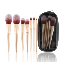 Makeup Brush Set Factory - Gold 7pcs With Black Zipper Case