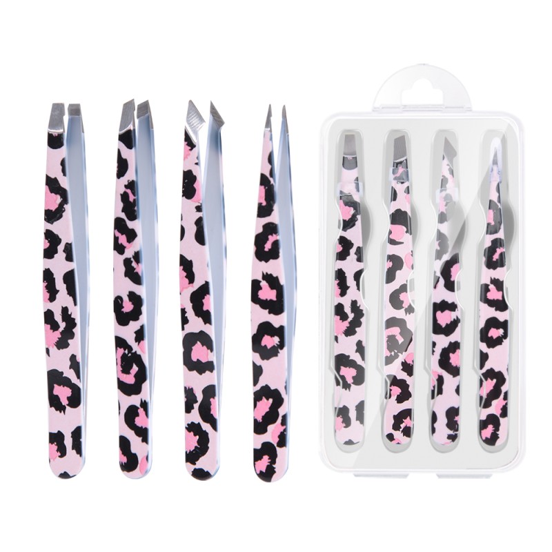 Eyebrow Tweezers Manufacturer - Transfer Printing 4pcs Slanted Set