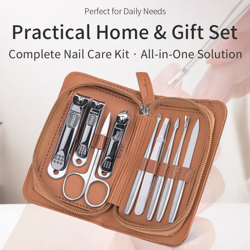 Nail Clipper Kit Factory - 9pcs Stainless Steel Classic Brown