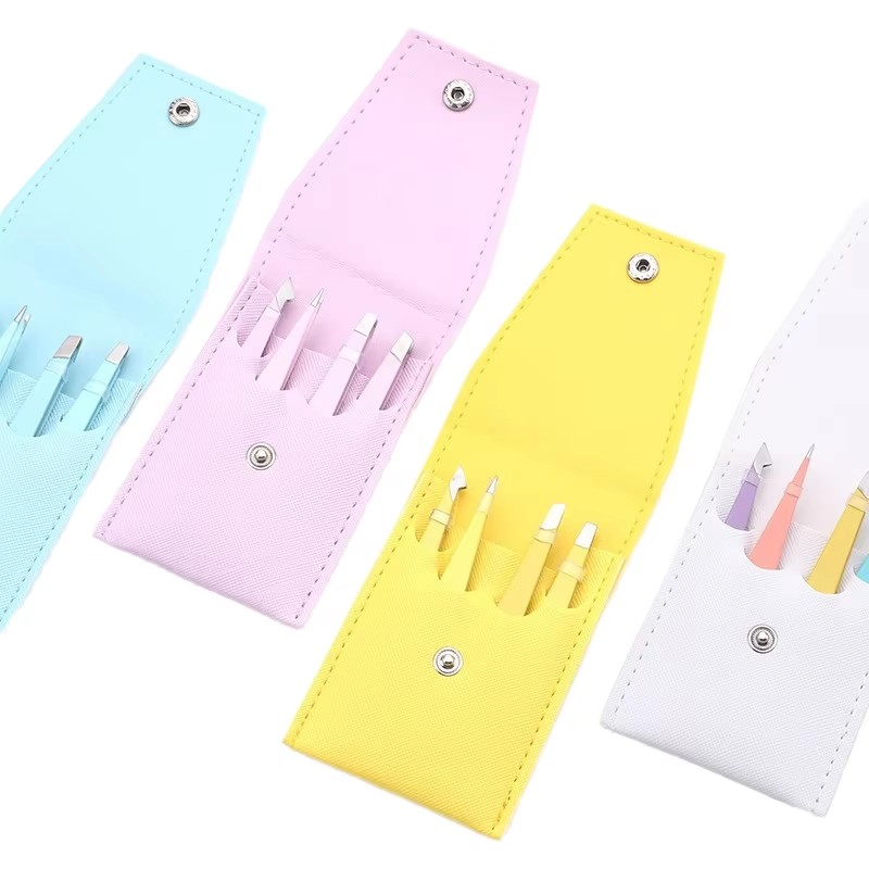 Eyebrow Tweezers Factory - Factory Price 4PCS with Leather Case