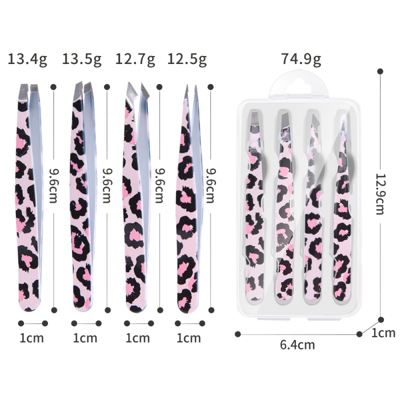Eyebrow Tweezers Manufacturer - Transfer Printing 4pcs Slanted Set