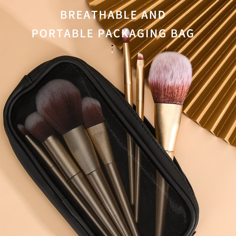 Makeup Brush Set Factory - Gold 7pcs With Black Zipper Case