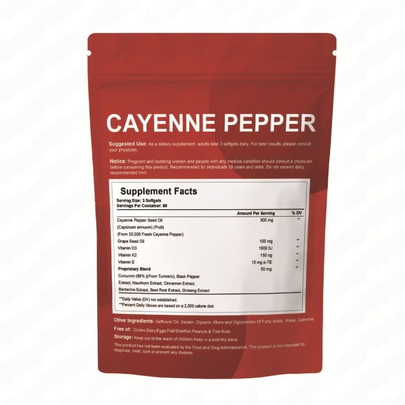 Cayenne Pepper Extract Softgel Capsules Manufacturer - Private Label Organic Supplement with Vitamin K2 and D3