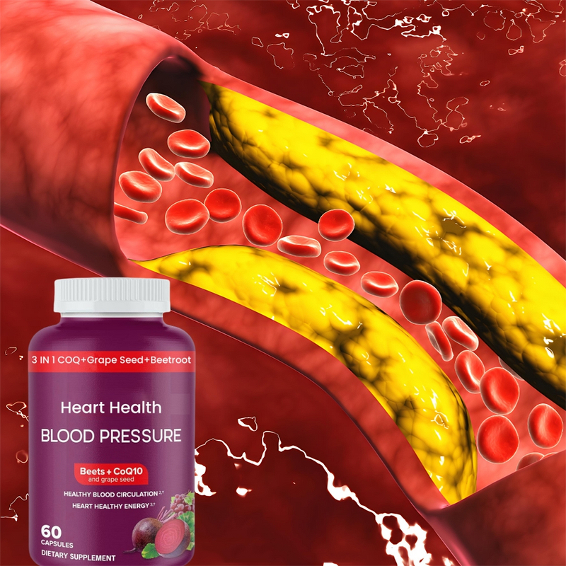Beet Root Capsules Manufacturer - 3-in-1 Herbal Supplement for Heart & Blood Health with CoQ10 & Grape Seed Extract