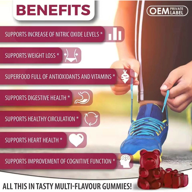 Premium Beetroot Gummies with Magnesium and Vitamin C for Heart Health and Energy Boost - Customizable Private Label