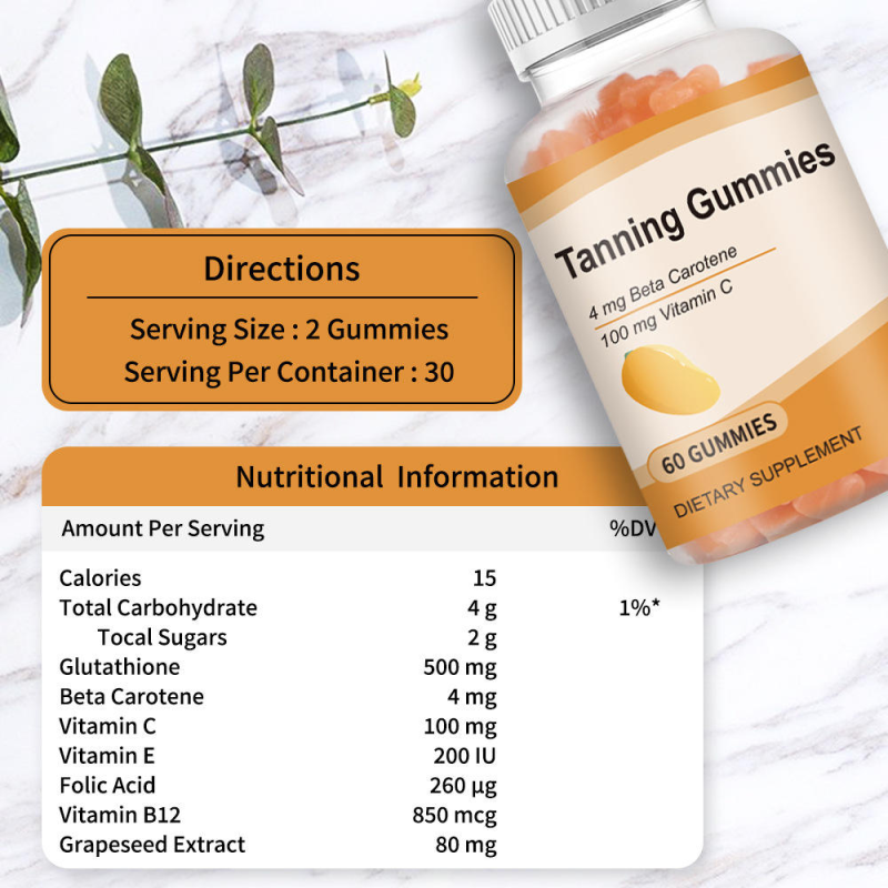 Natural Vegan Tanning Gummies with Multivitamins Sun-Kissed Glow and Skin Hydration for Adults Not for Newborns