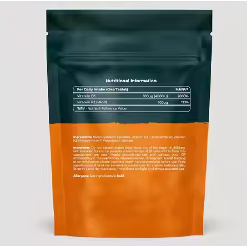 Vegan Vitamin D3 4000IU and K2 MK7 100μg Tablets High-Intensity Plant-Based Formula Easy to Swallow