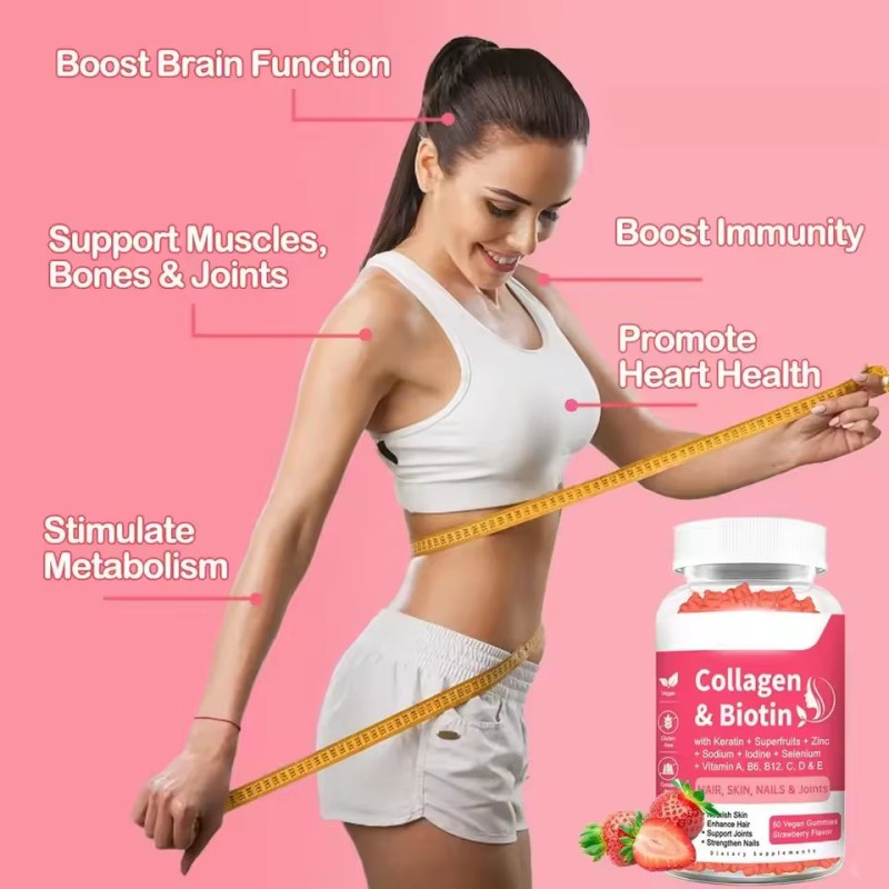 Collagen and Biotin Gummies for Adults 5000mcg High-Potency Vegan Hair and Skin Support