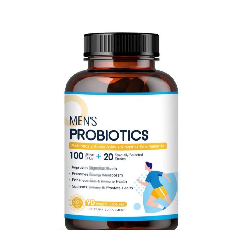 Custom Organic Probiotics 100 Billion CFU for Men - Daily Care Capsules with Prebiotics & Digestive Enzymes - Private Label