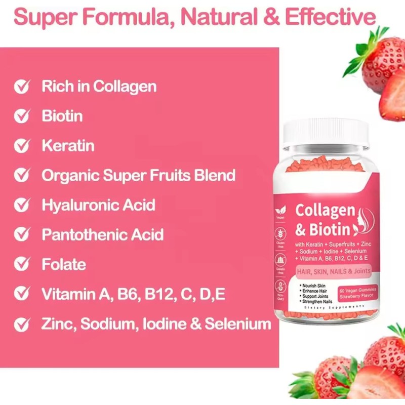 Collagen and Biotin Gummies for Adults 5000mcg High-Potency Vegan Hair and Skin Support