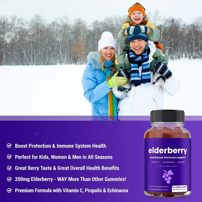 Private Label Elderberry Immune Support Gummies for Adults and Kids Vitamin C Supplement Free From