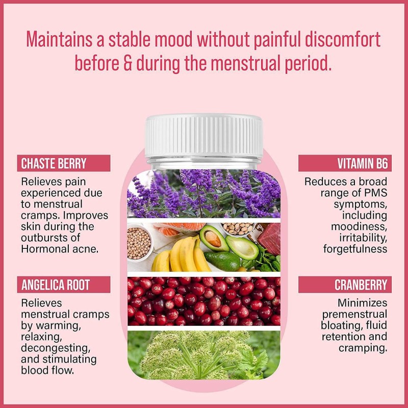 PMS Support Gummies for Women With Chasteberry and Vitamin B6 for Hormonal Balance and Cramp Relief